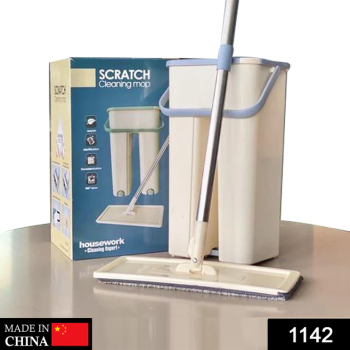 CRATCH CLEANING MOP WITH 2 IN 1 SELF CLEAN WASH DRY HANDS FREE FLAT MOP 