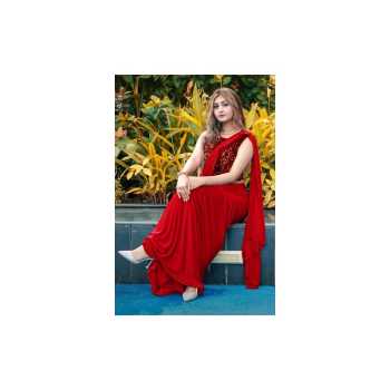 Frill Saree With Tow Tone Sequence Blouse-blue