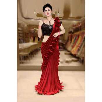 Japan sartin saree with ruffle work