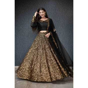Heavy Sequence On Velvet Lehenga With Taffeta Silk Choli & Net Dupatta.