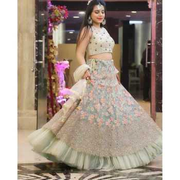 Designer Lehenga Choli Soft mono net with heavy embroidery sequence work.