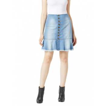 Denim A-Line Skirt With Front Buttons
