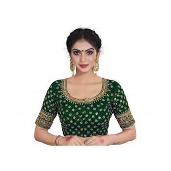 Princess Cut Blouse In Bottle Green With Embroidery