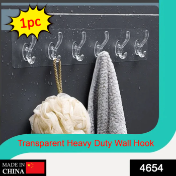 ADHESIVE TRANSPARENT HEAVY DUTY WALL HOOK